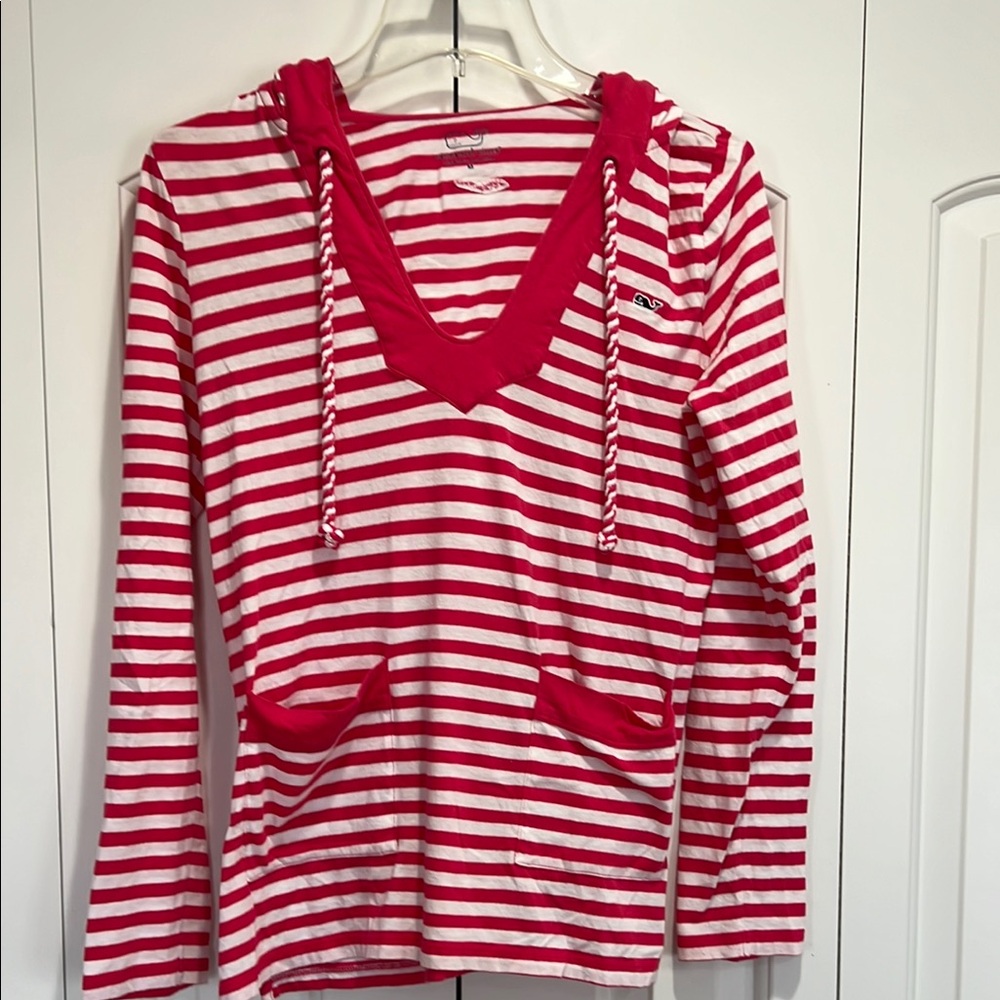 Vineyard Vines Women’s Pink/ White Striped Hoodie- Size M